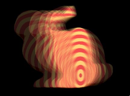 2D bunny with orange and red stripes and a low quality blur