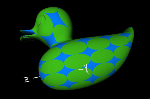 Blue ducky with green elliptical dot pattern