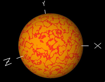 Orange sphere with noisy red pattern, vaguely resembles the Sun